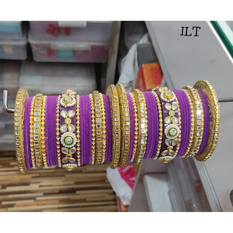 Akruti Collection Gold Plated Velvet  Bangles Set