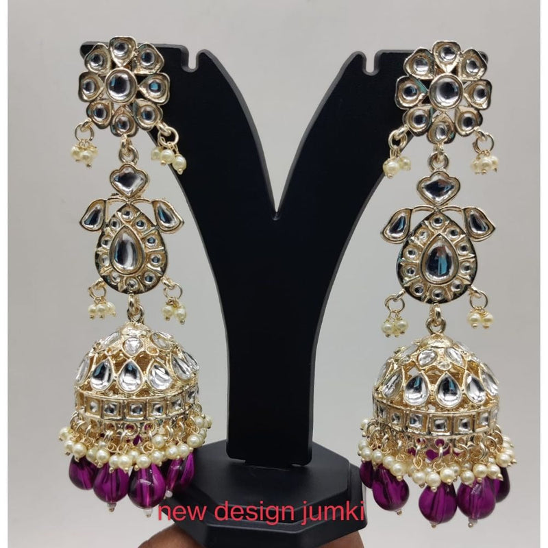 Akruti Collection Gold Plated Kundan & Beads Jhumki Earrings