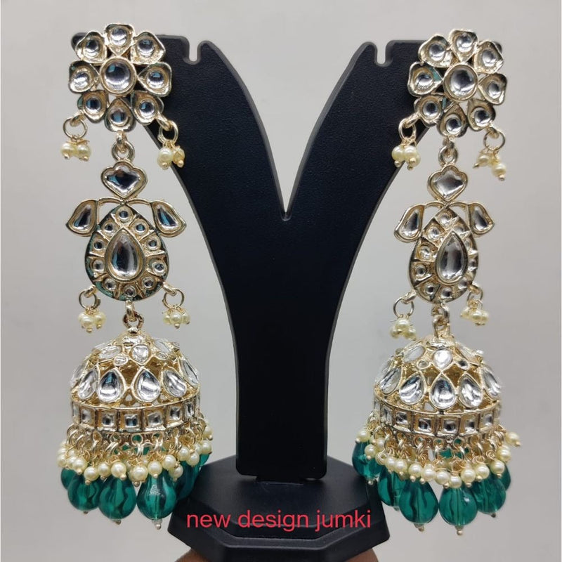 Akruti Collection Gold Plated Kundan & Beads Jhumki Earrings