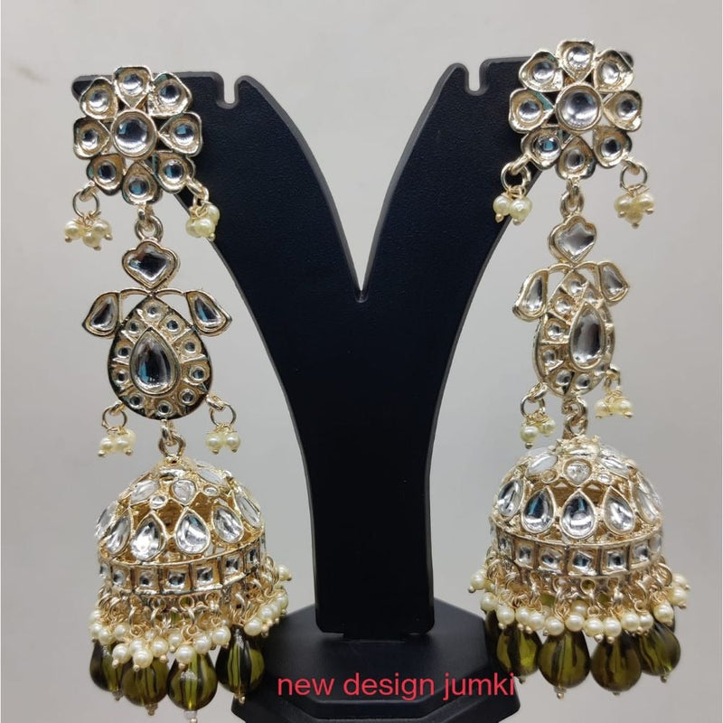 Akruti Collection Gold Plated Kundan & Beads Jhumki Earrings