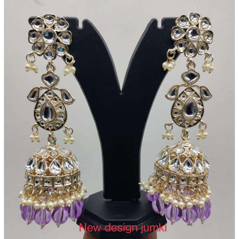 Akruti Collection Gold Plated Kundan & Beads Jhumki Earrings