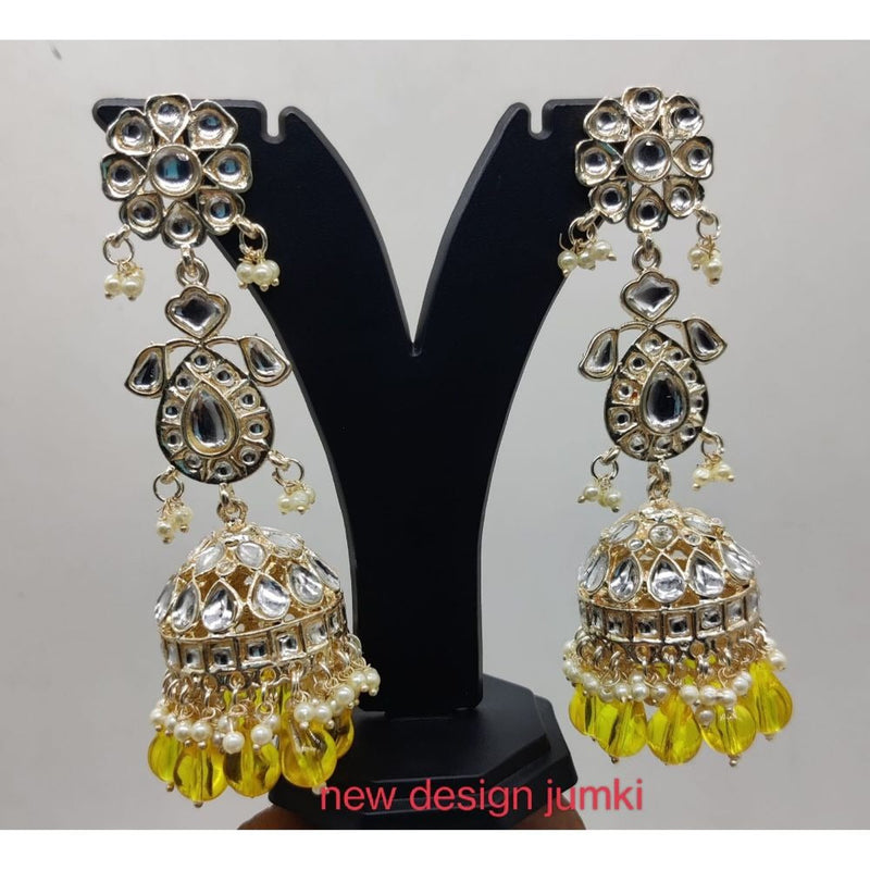 Akruti Collection Gold Plated Kundan & Beads Jhumki Earrings