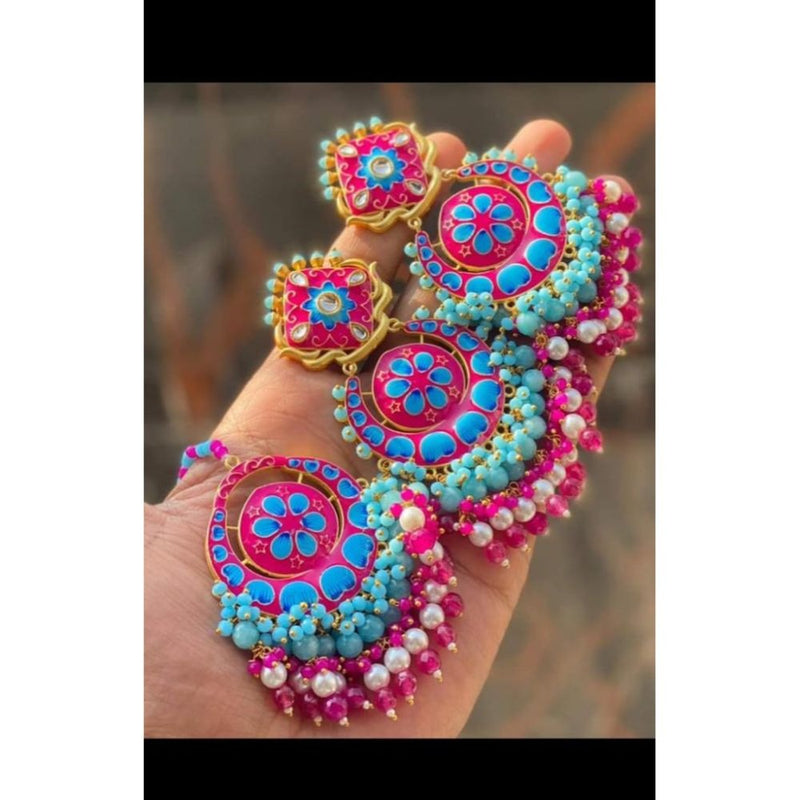 Akruti Collection Gold Plated Meenakari Earrings With Mangtikka