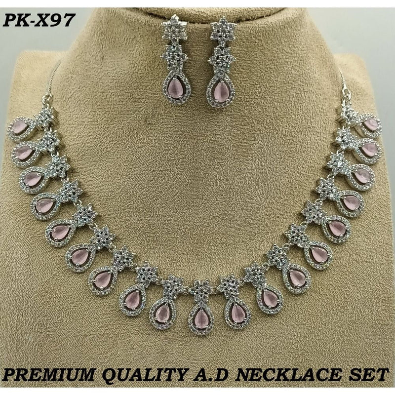 Akruti Collection Silver Plated AD Stone Necklace Set