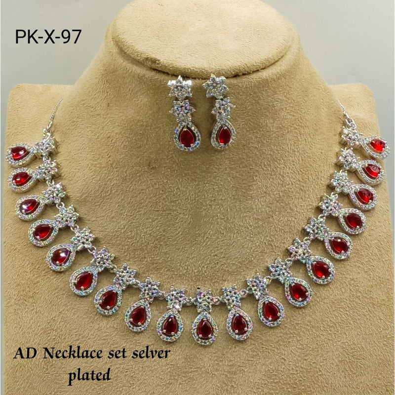 Akruti Collection Silver Plated AD Stone Necklace Set