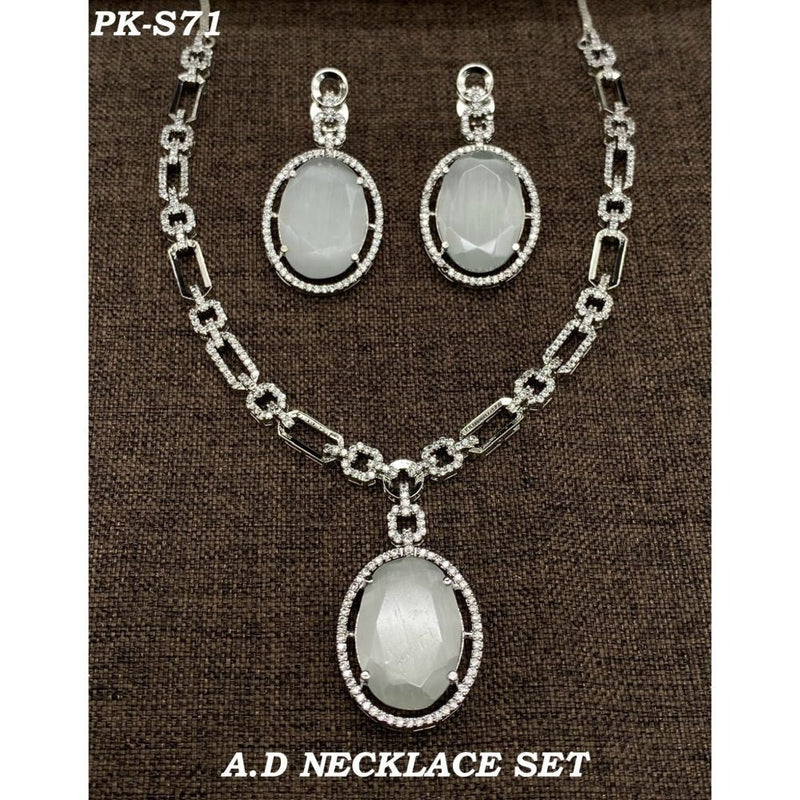 Akruti Collection Silver Plated AD Stone Necklace Set