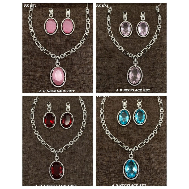 Akruti Collection Silver Plated AD Stone Necklace Set