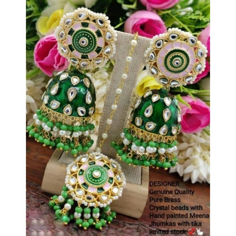 Akruti Collection Meenakari Jhumki Earrings With Maangtika