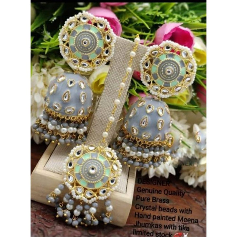 Akruti Collection Meenakari Jhumki Earrings With Maangtika