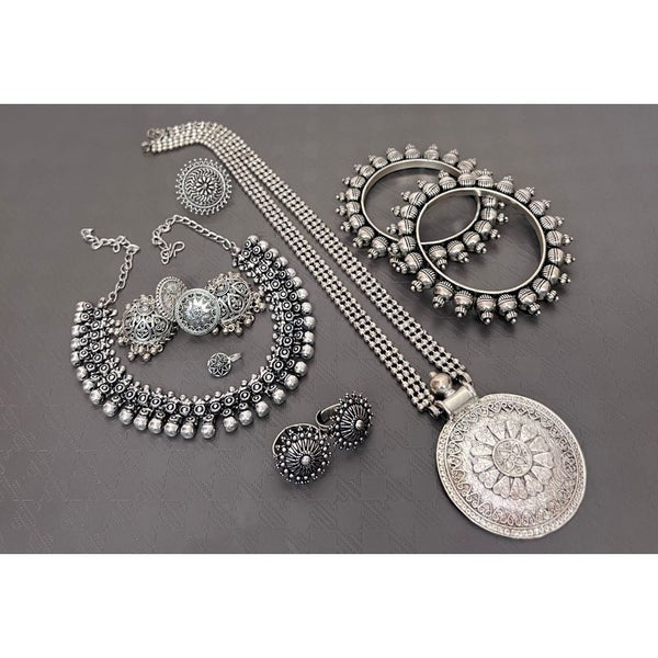 Akruti Collection Oxidised Combo Set