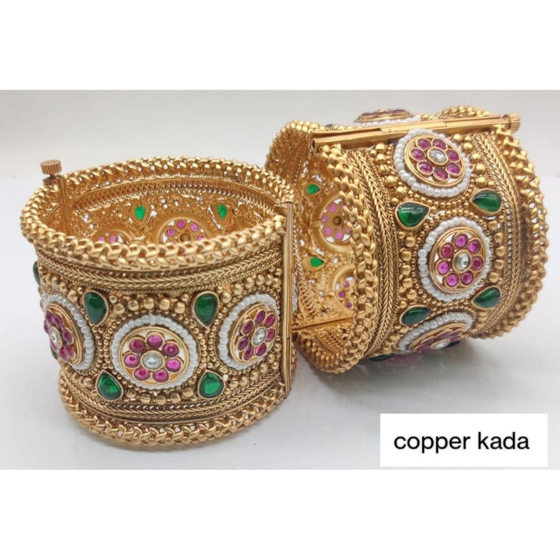 Akruti Collection Gold Plated Kundan Openable Kada