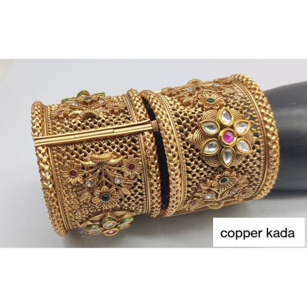 Akruti Collection Gold Plated Kundan Openable Kada