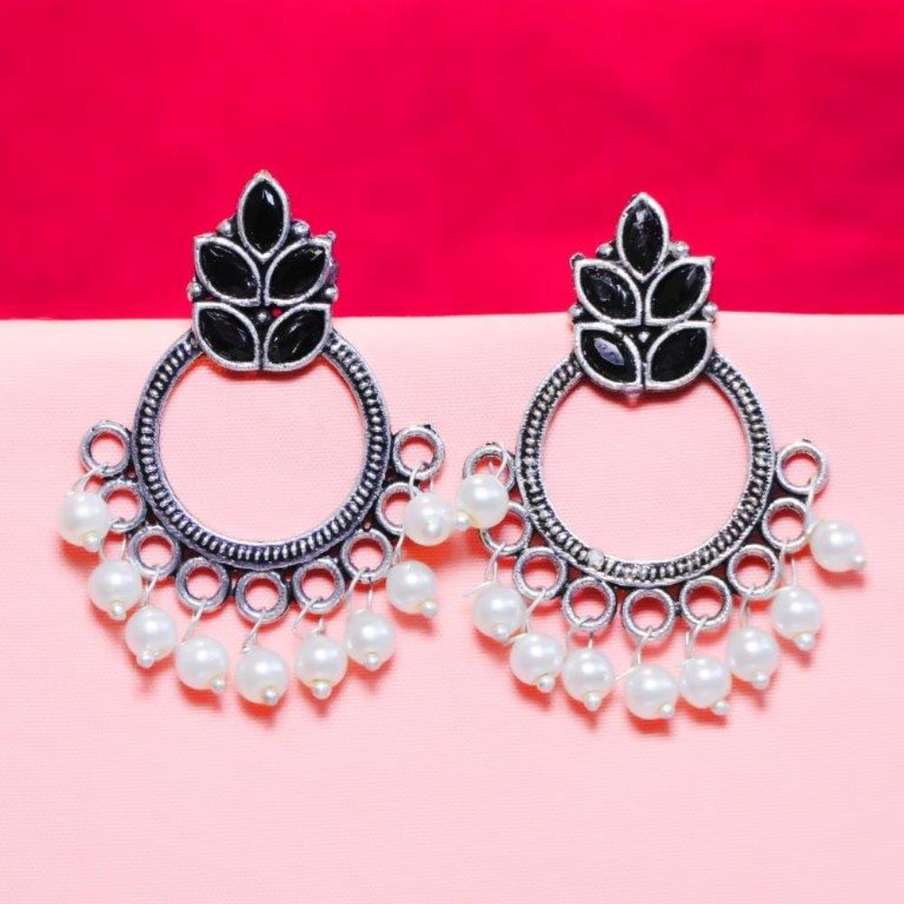 Akruti Collection Oxidised Plated Crystal Stone Dangler Earrings
