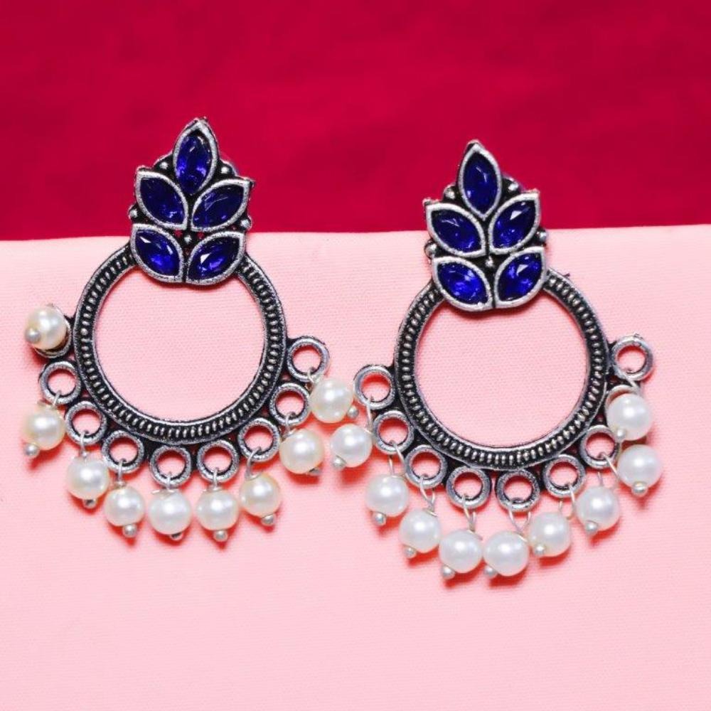 Akruti Collection Oxidised Plated Crystal Stone Dangler Earrings