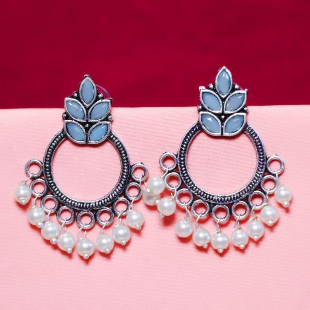 Akruti Collection Oxidised Plated Crystal Stone Dangler Earrings