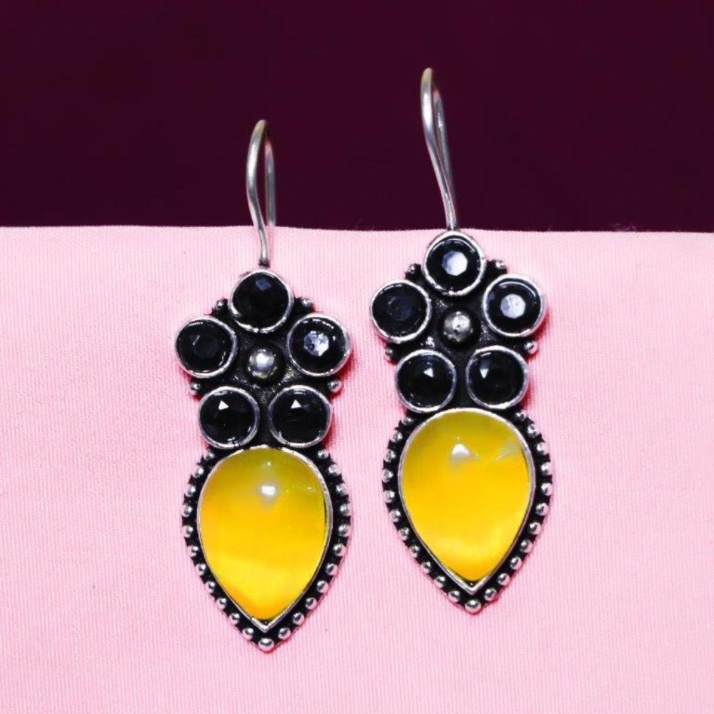 Akruti Collection Oxidised Plated Crystal Stone Dangler Earrings