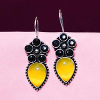 Akruti Collection Oxidised Plated Crystal Stone Dangler Earrings