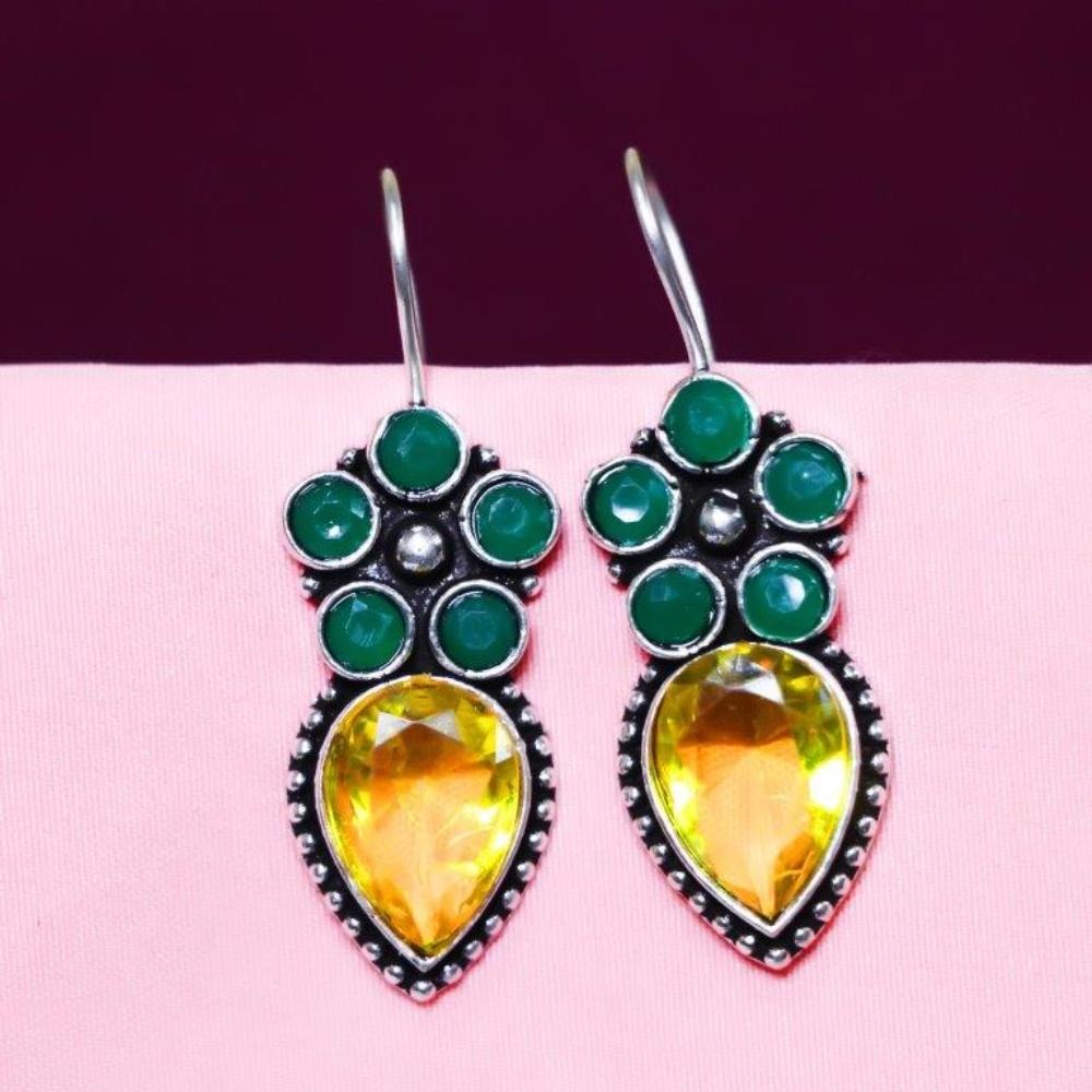 Akruti Collection Oxidised Plated Crystal Stone Dangler Earrings