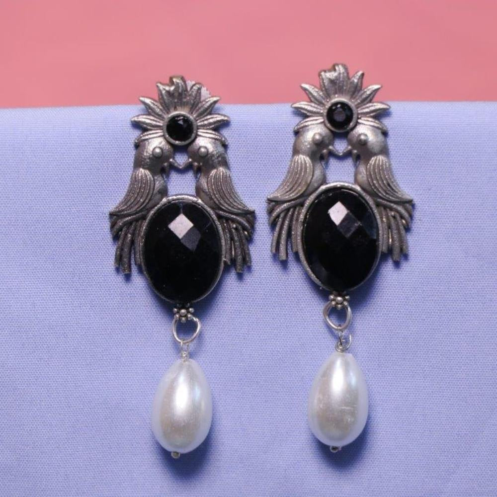 Akruti Collection Oxidised Plated Crystal Stone Dangler Earrings