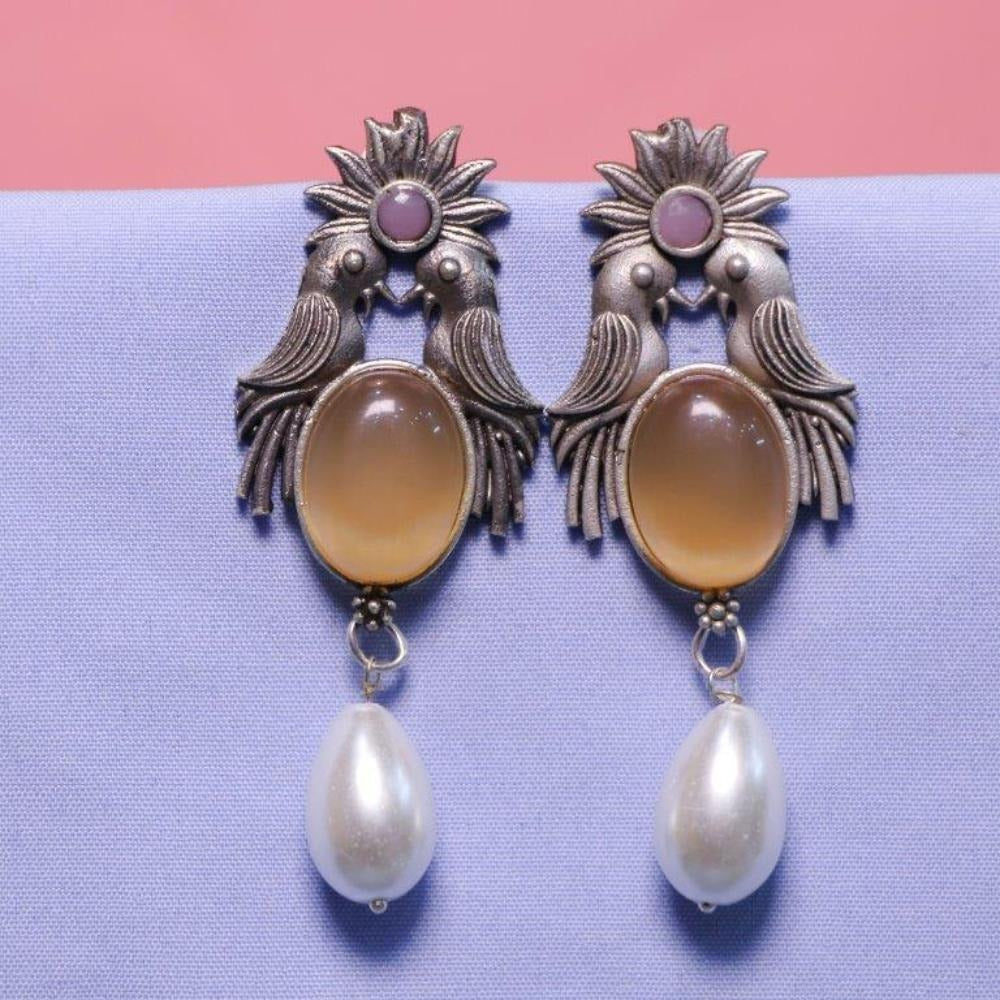 Akruti Collection Oxidised Plated Crystal Stone Dangler Earrings