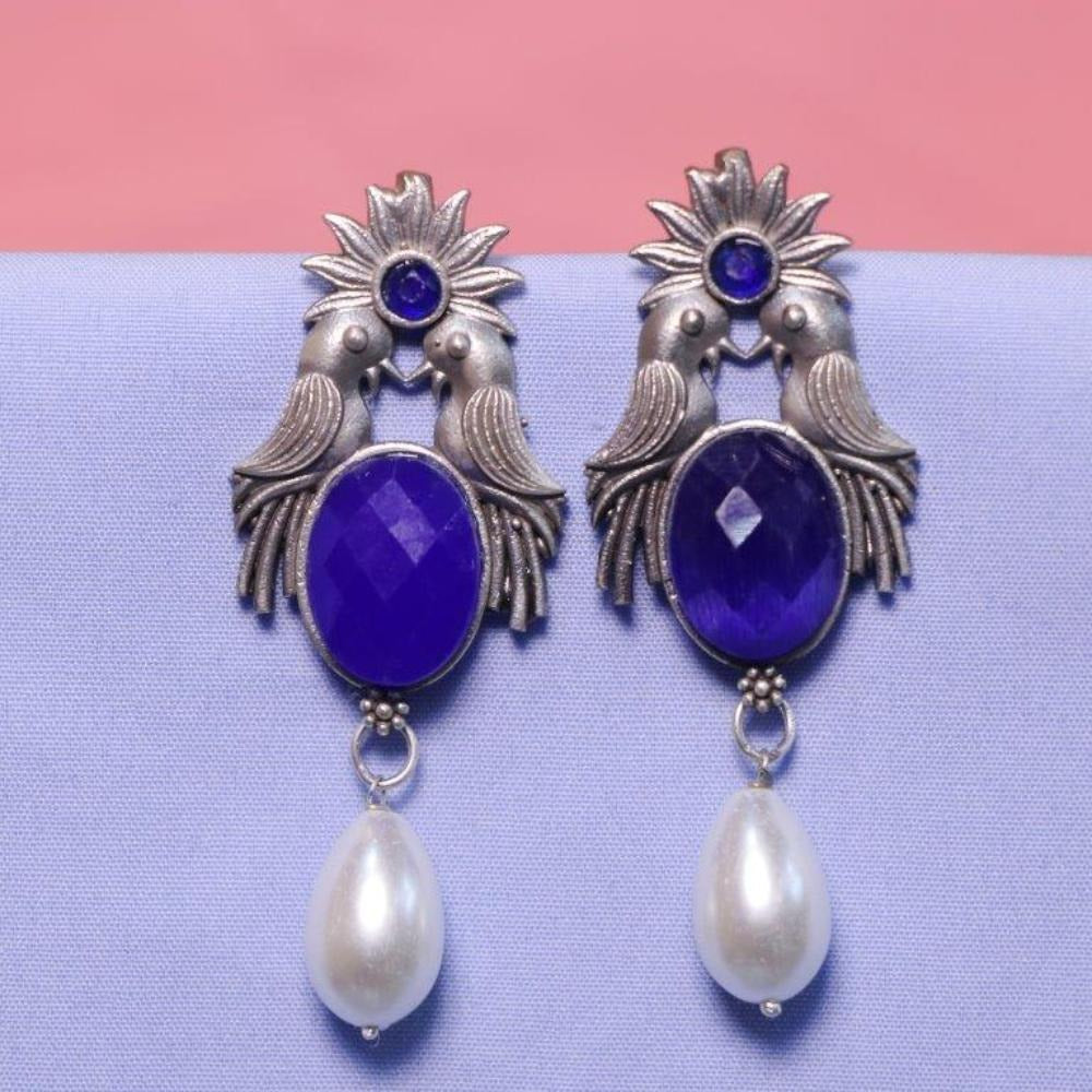 Akruti Collection Oxidised Plated Crystal Stone Dangler Earrings