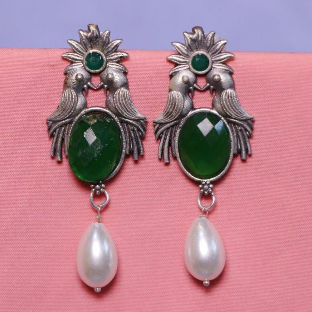 Akruti Collection Oxidised Plated Crystal Stone Dangler Earrings