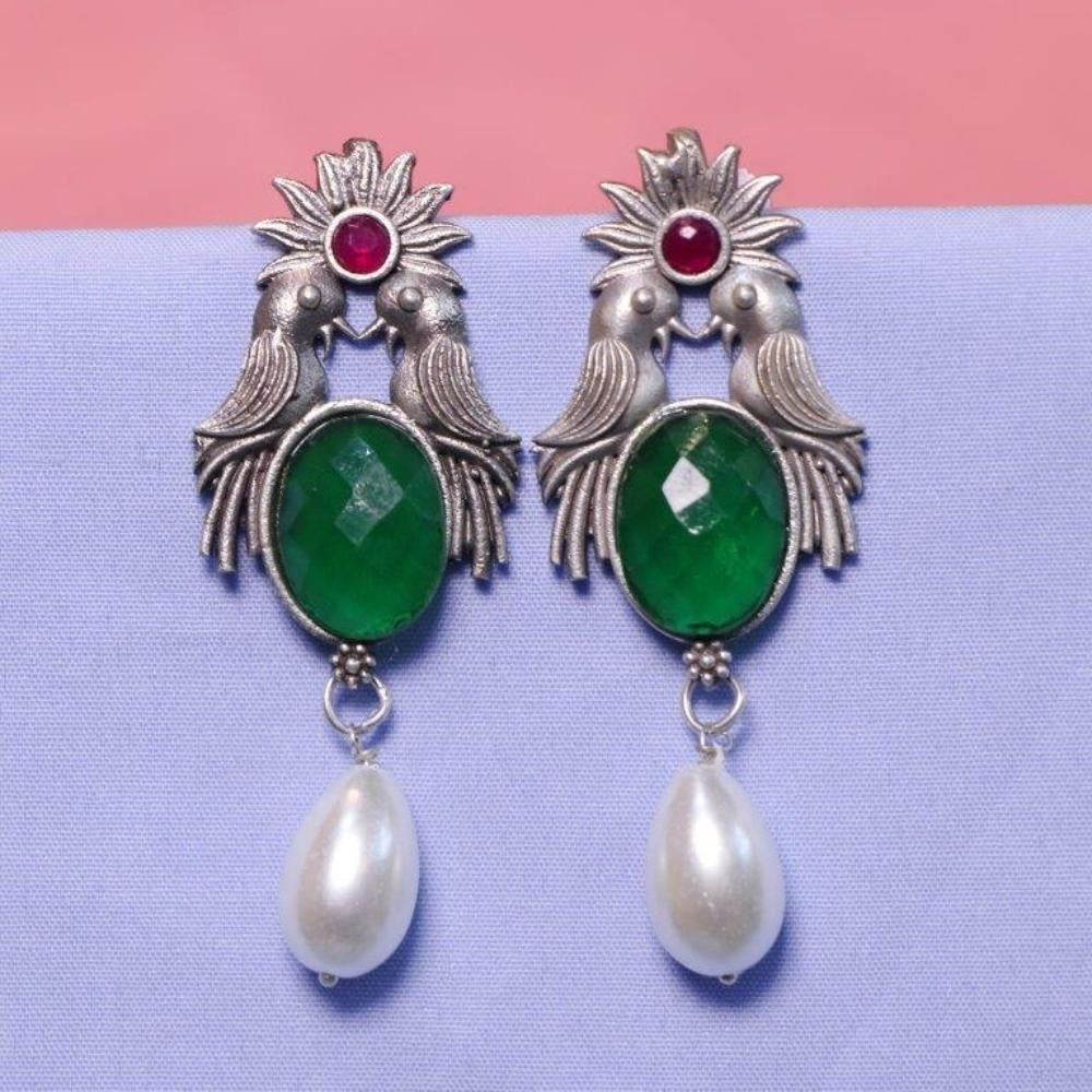 Akruti Collection Oxidised Plated Crystal Stone Dangler Earrings