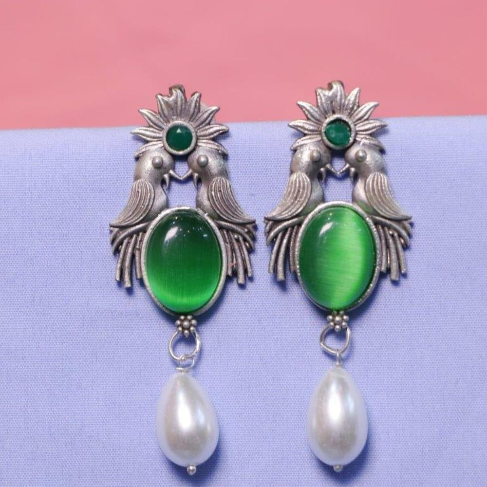 Akruti Collection Oxidised Plated Crystal Stone Dangler Earrings