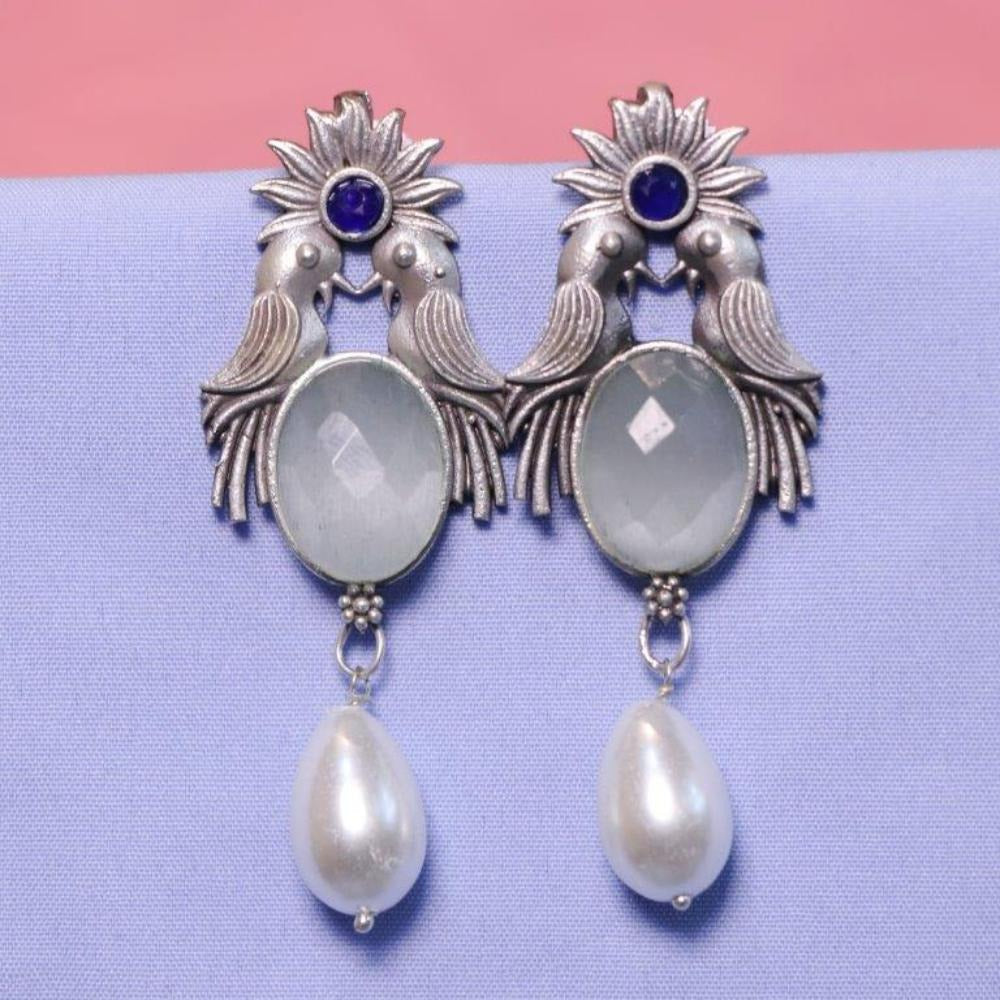 Akruti Collection Oxidised Plated Crystal Stone Dangler Earrings