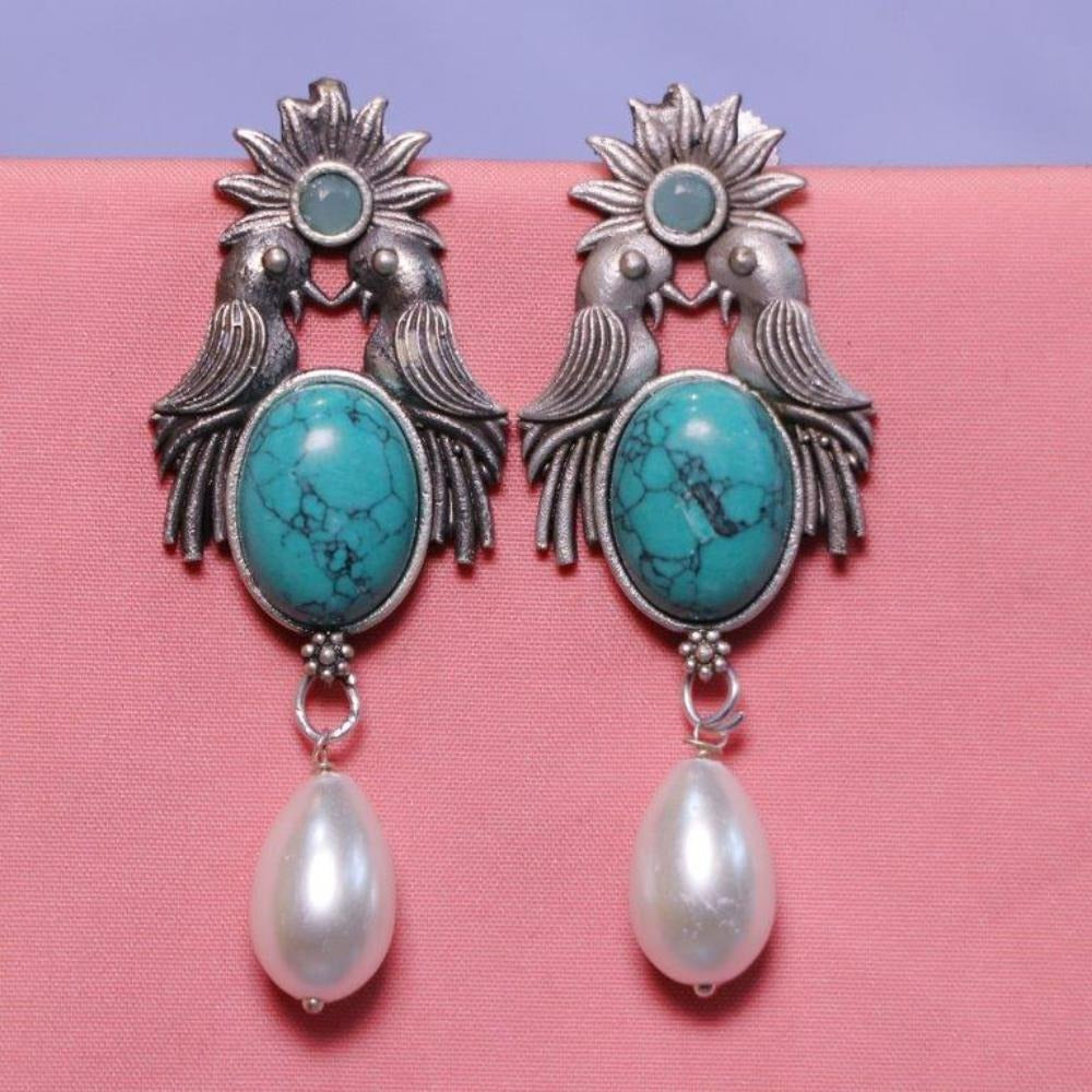 Akruti Collection Oxidised Plated Crystal Stone Dangler Earrings