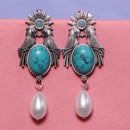Akruti Collection Oxidised Plated Crystal Stone Dangler Earrings