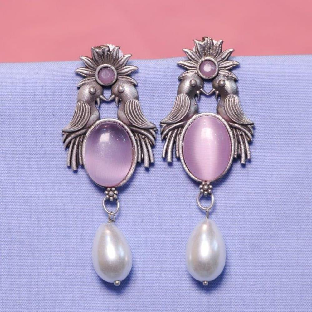 Akruti Collection Oxidised Plated Crystal Stone Dangler Earrings