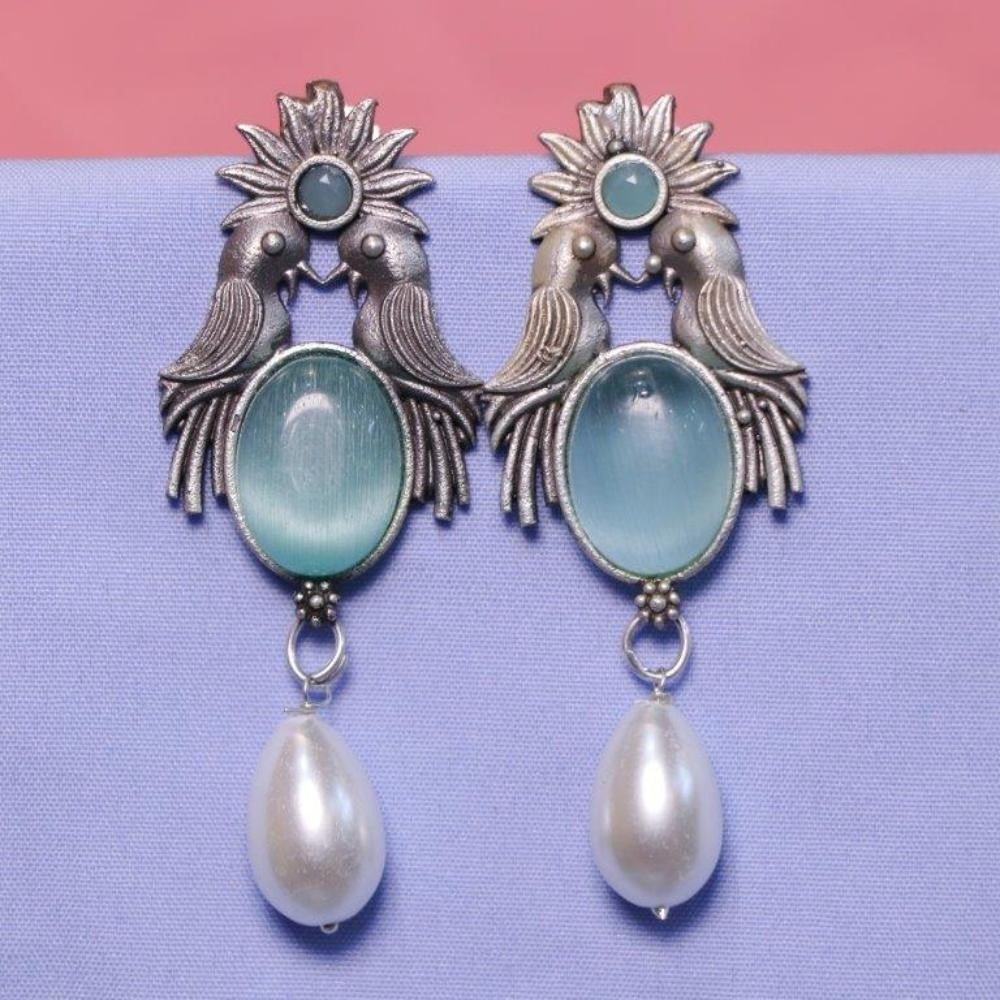 Akruti Collection Oxidised Plated Crystal Stone Dangler Earrings