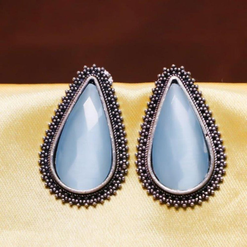 Akruti Collection Oxidised Plated Crystal Stone Studs Earrings