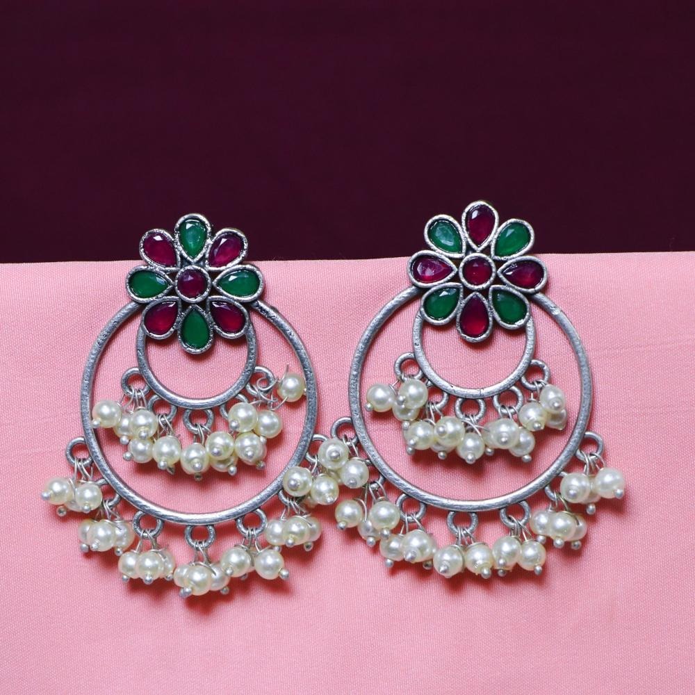 Akruti Collection Oxidised Plated Crystal Stone Dangler Earrings