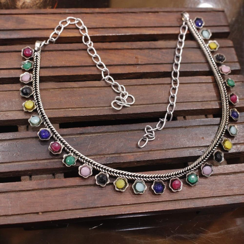 Akruti Collection Oxidised Plated Pota Stone Necklace