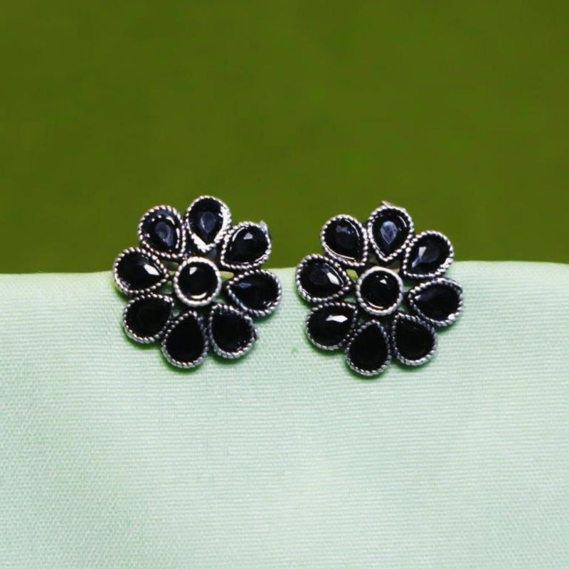 Akruti Collection Oxidised Plated Crystal Stone Studs Earrings