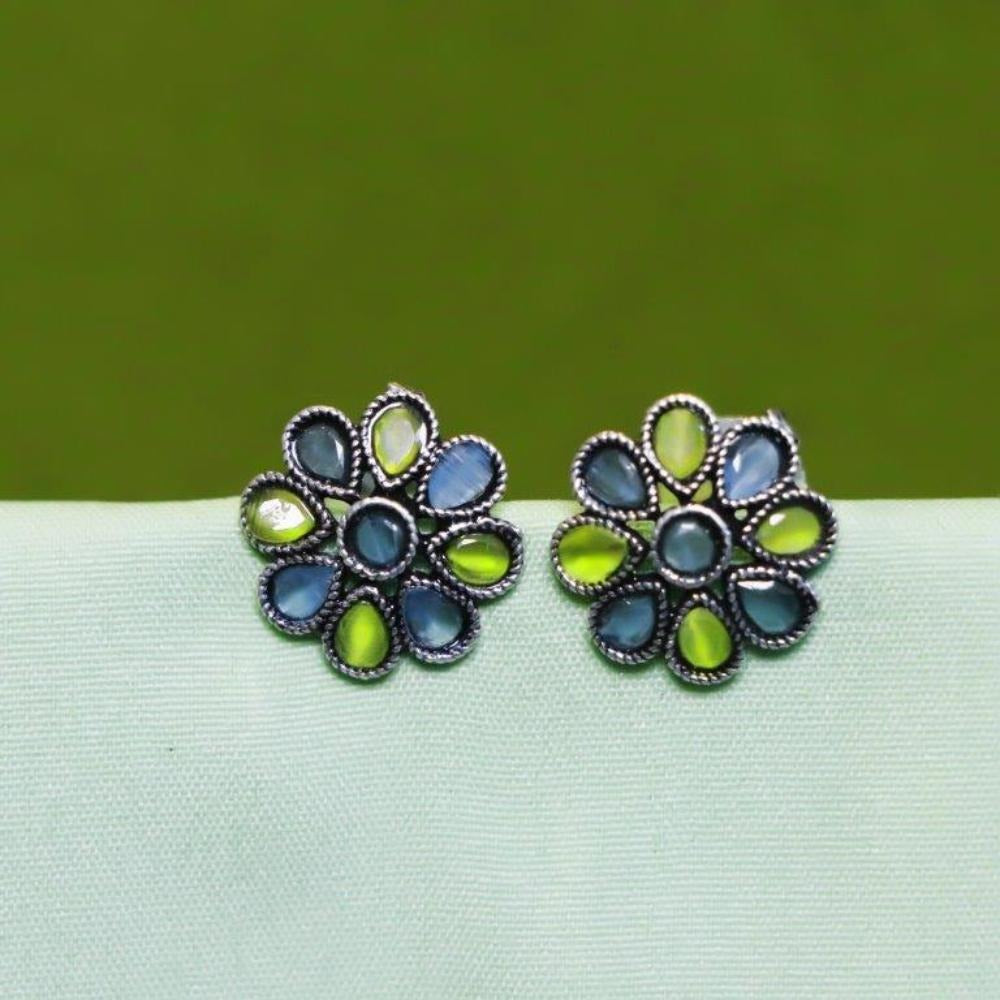 Akruti Collection Oxidised Plated Crystal Stone Studs Earrings