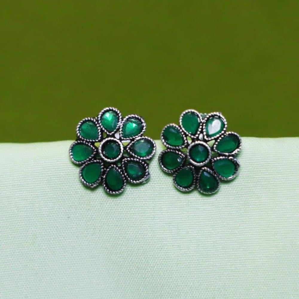 Akruti Collection Oxidised Plated Crystal Stone Studs Earrings
