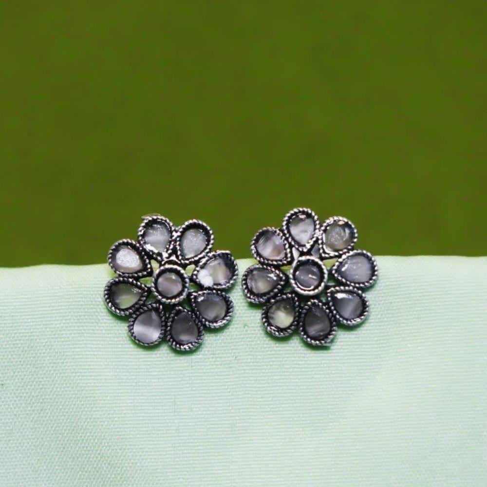 Akruti Collection Oxidised Plated Crystal Stone Studs Earrings