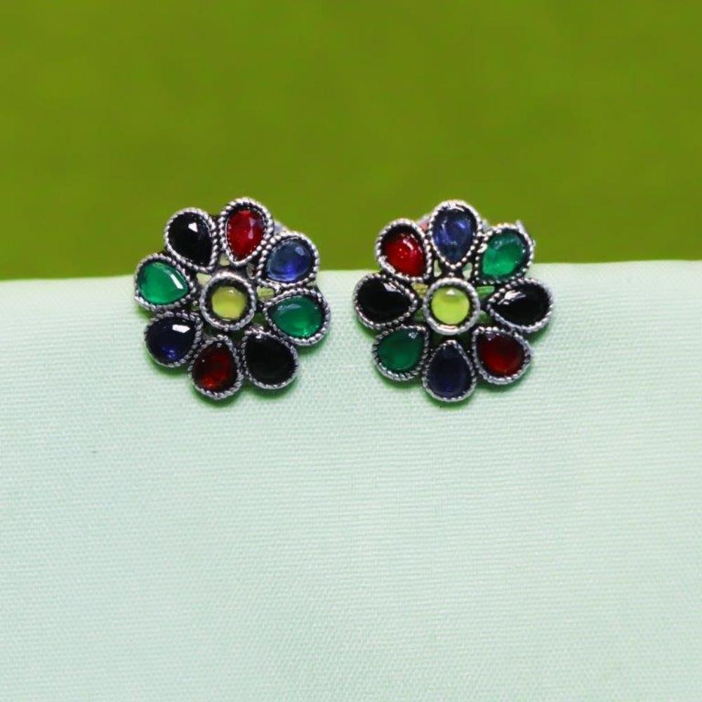 Akruti Collection Oxidised Plated Crystal Stone Studs Earrings
