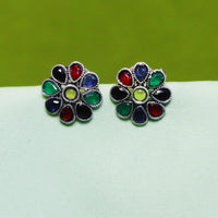 Akruti Collection Oxidised Plated Crystal Stone Studs Earrings