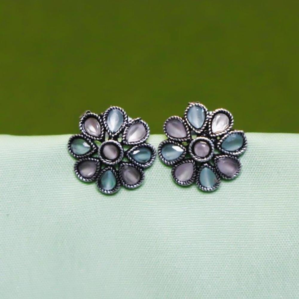 Akruti Collection Oxidised Plated Crystal Stone Studs Earrings
