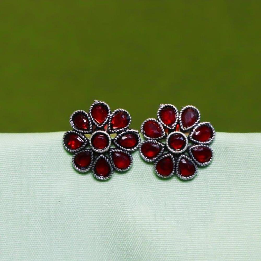 Akruti Collection Oxidised Plated Crystal Stone Studs Earrings