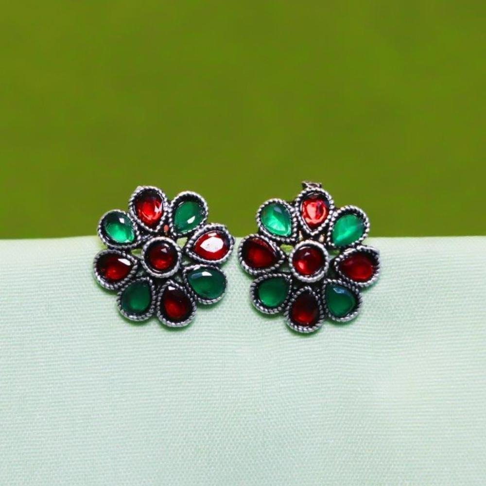 Akruti Collection Oxidised Plated Crystal Stone Studs Earrings