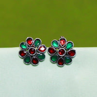 Akruti Collection Oxidised Plated Crystal Stone Studs Earrings