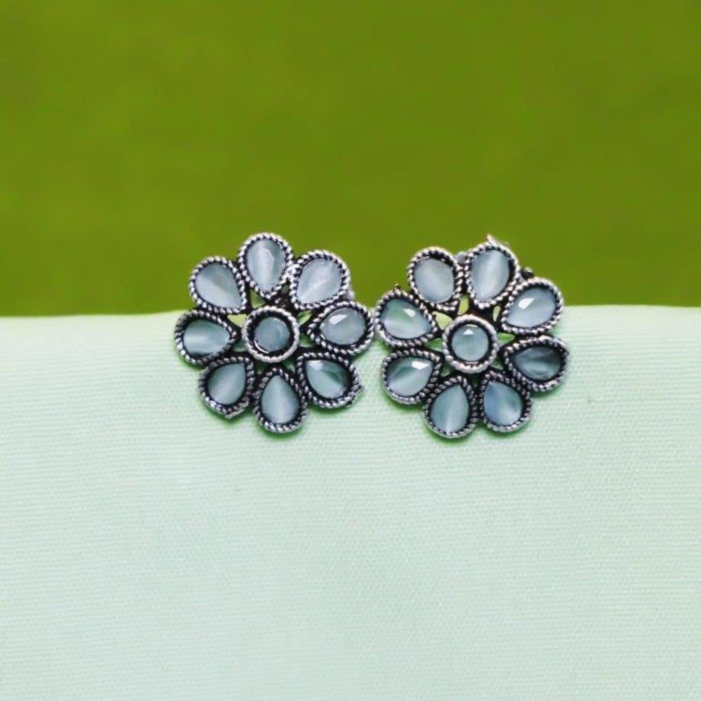 Akruti Collection Oxidised Plated Crystal Stone Studs Earrings