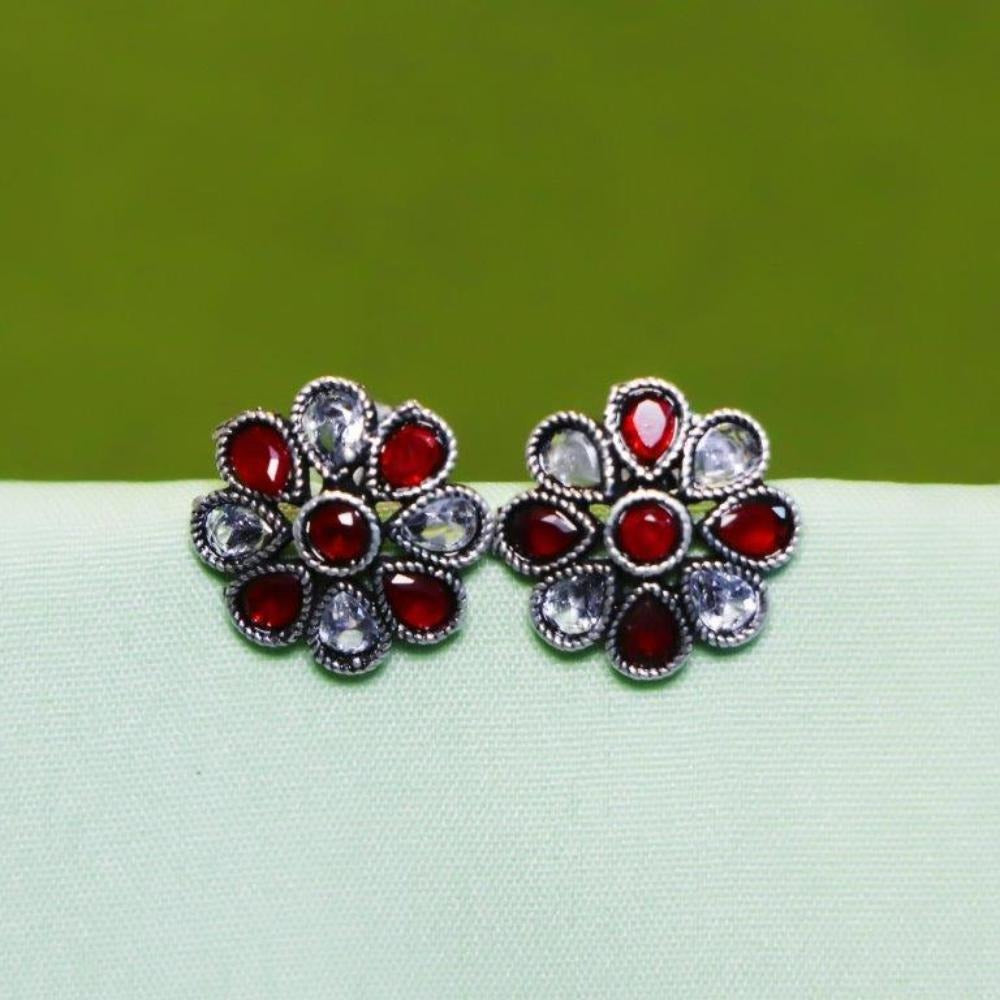 Akruti Collection Oxidised Plated Crystal Stone Studs Earrings
