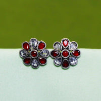 Akruti Collection Oxidised Plated Crystal Stone Studs Earrings