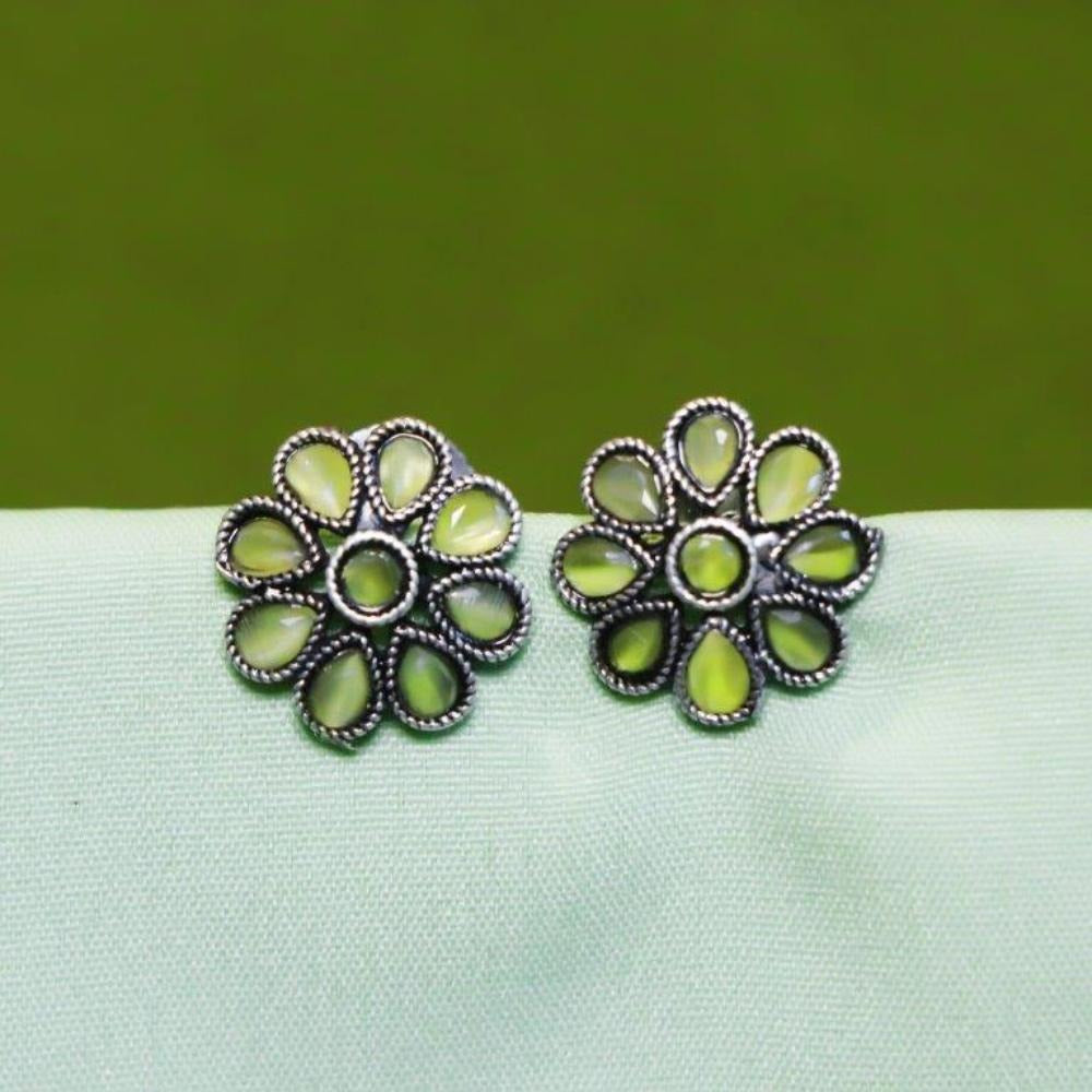 Akruti Collection Oxidised Plated Crystal Stone Studs Earrings